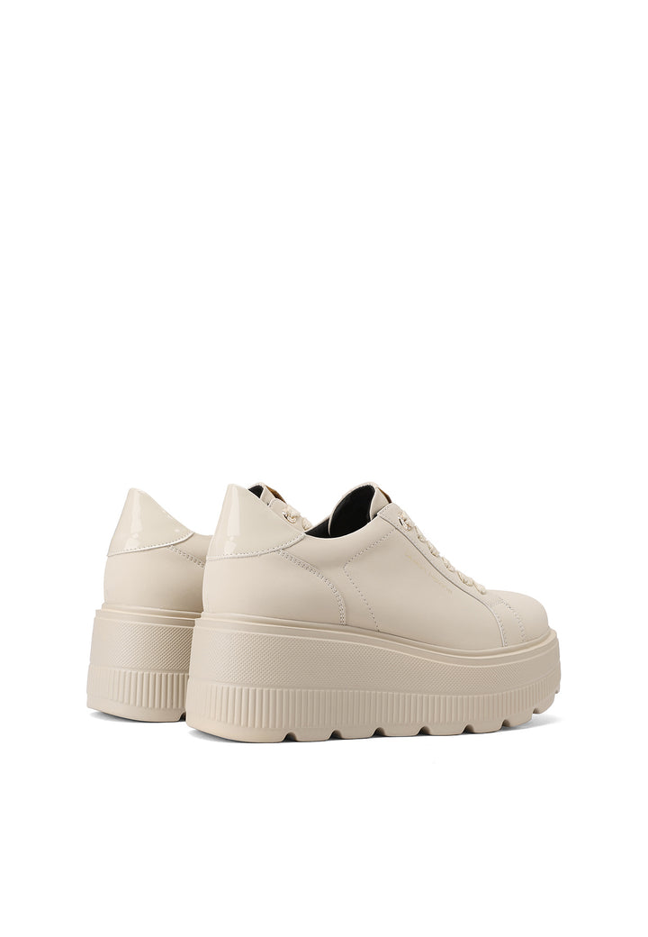 Sneakers platform beige da donna in ecopelle con suola alta