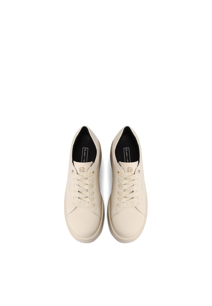 Sneakers platform beige da donna in ecopelle con suola alta