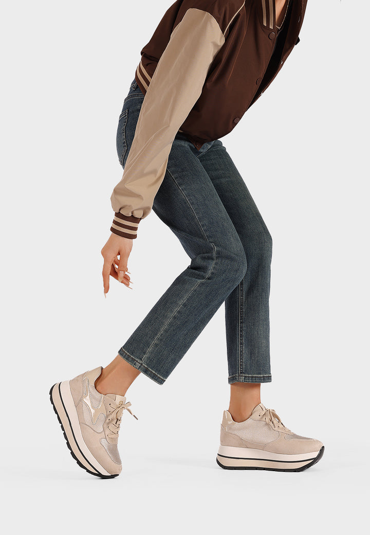 Sneakers platform da donna in tessuto con suola alta in gomma
