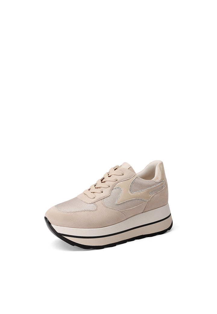 Sneakers platform da donna in tessuto con suola alta in gomma