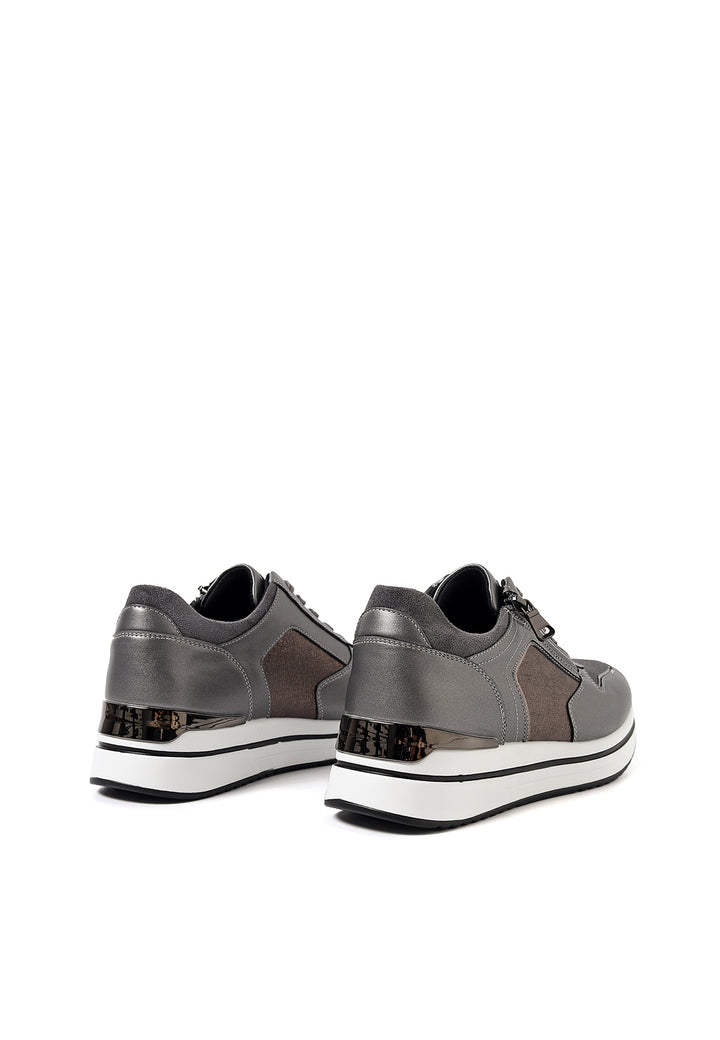 sneakers stringate con platform e chiusura lampo colore grigio