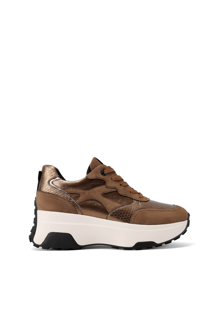 Sneakers sportive in ecopelle e microfibra con tacco alto in gomma e lacci