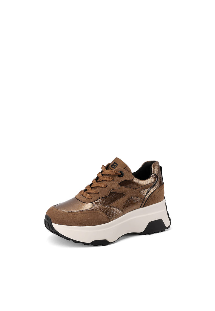 Sneakers sportive in ecopelle e microfibra con tacco alto in gomma e lacci