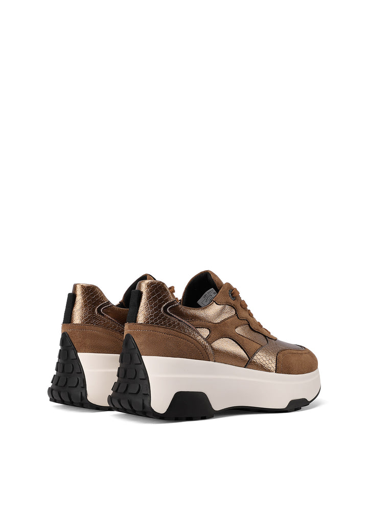 Sneakers sportive in ecopelle e microfibra con tacco alto in gomma e lacci