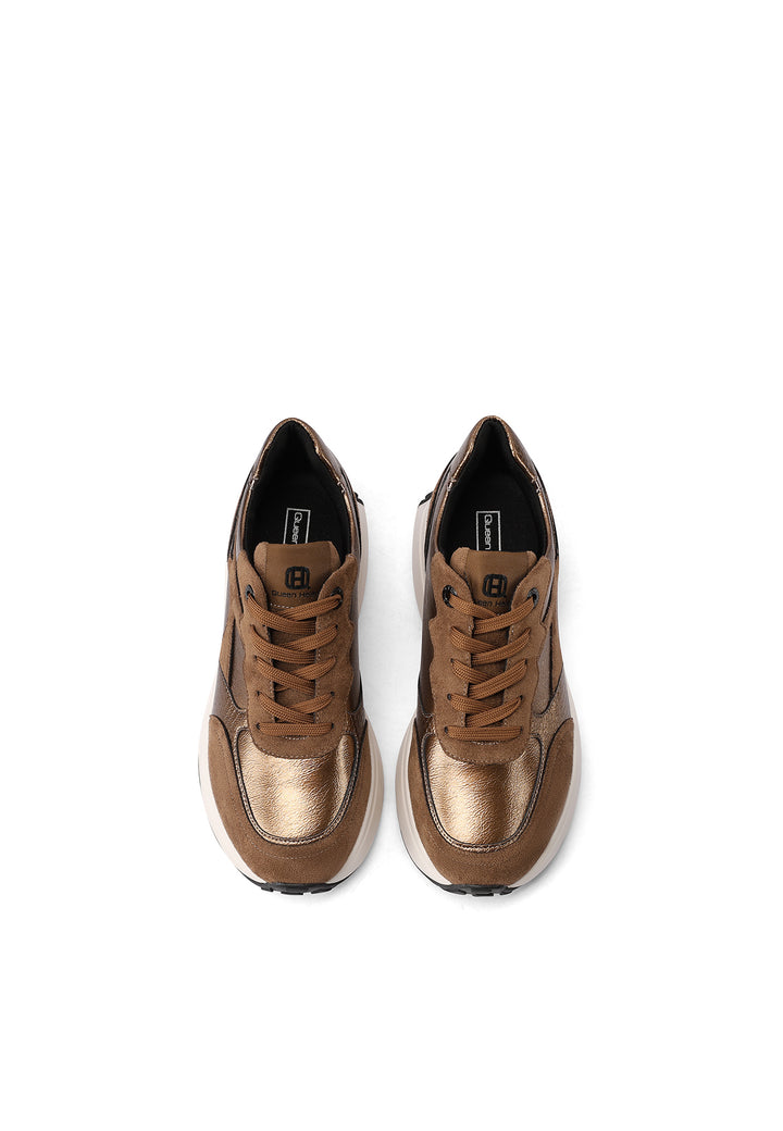 Sneakers sportive in ecopelle e microfibra con tacco alto in gomma e lacci