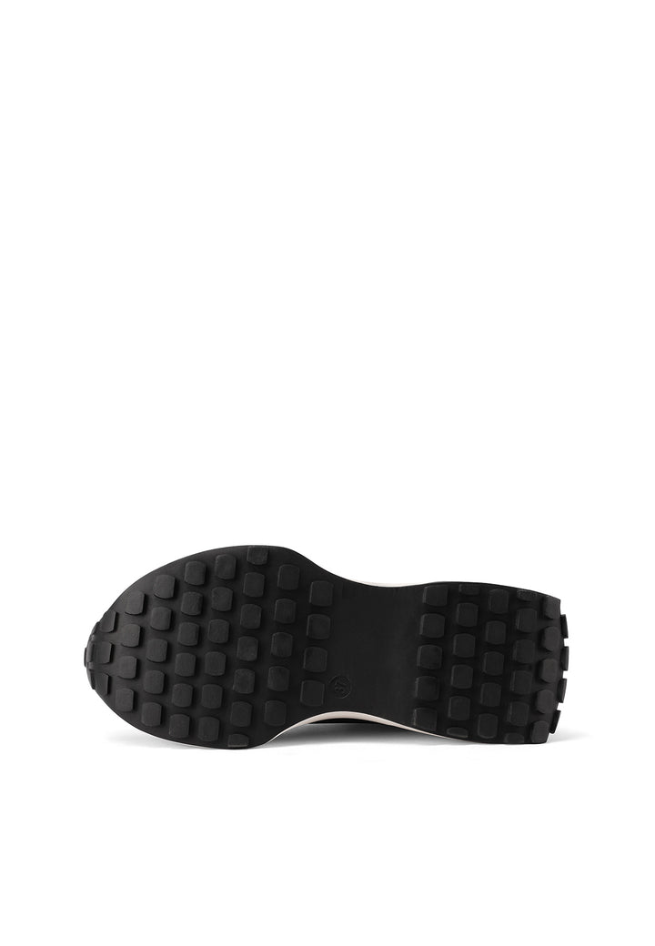 Sneakers sportive in ecopelle e microfibra con tacco alto in gomma e lacci