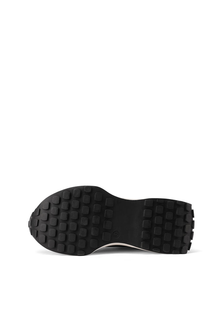 Sneakers sportive in ecopelle e microfibra con tacco alto in gomma e lacci