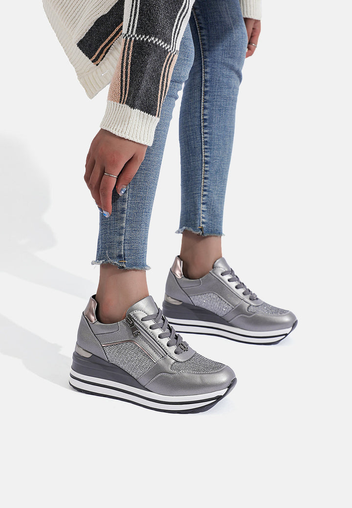 sneakers stringate donna colore grigio platform e zip