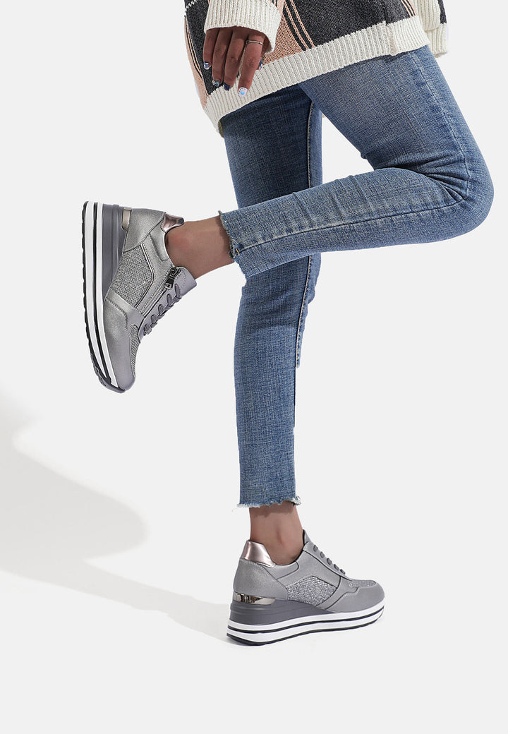 sneakers stringate donna colore grigio platform e zip