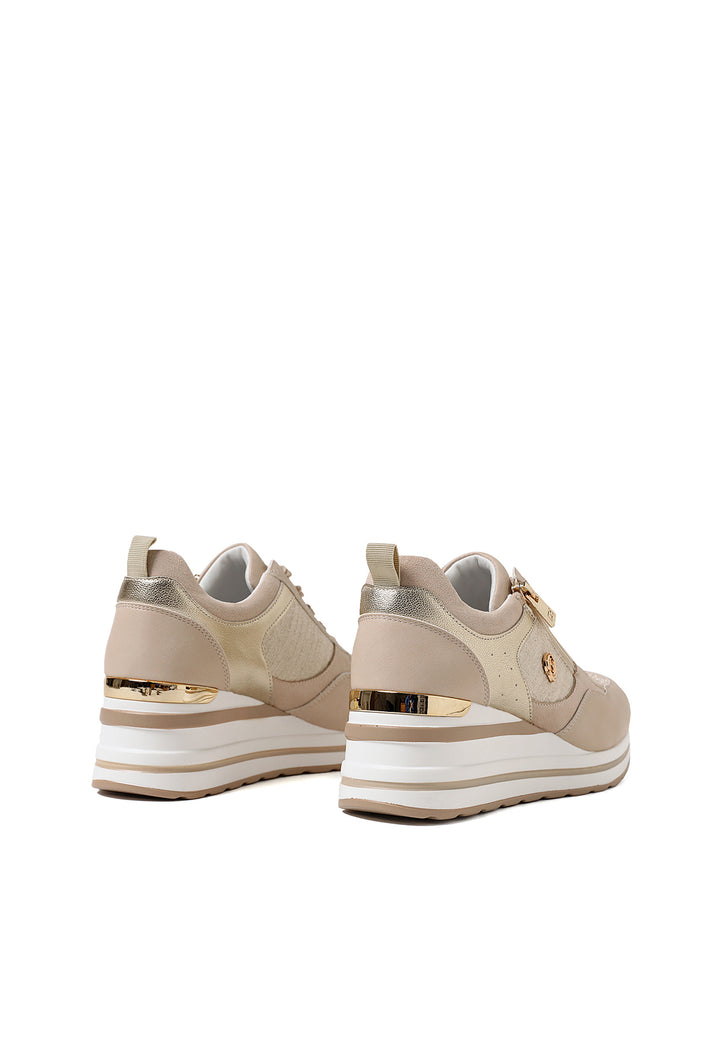 Sneakers stringate da donna con zeppa colore beige