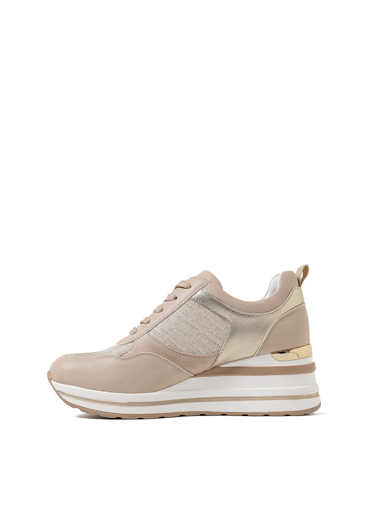 Sneakers stringate da donna con zeppa colore beige