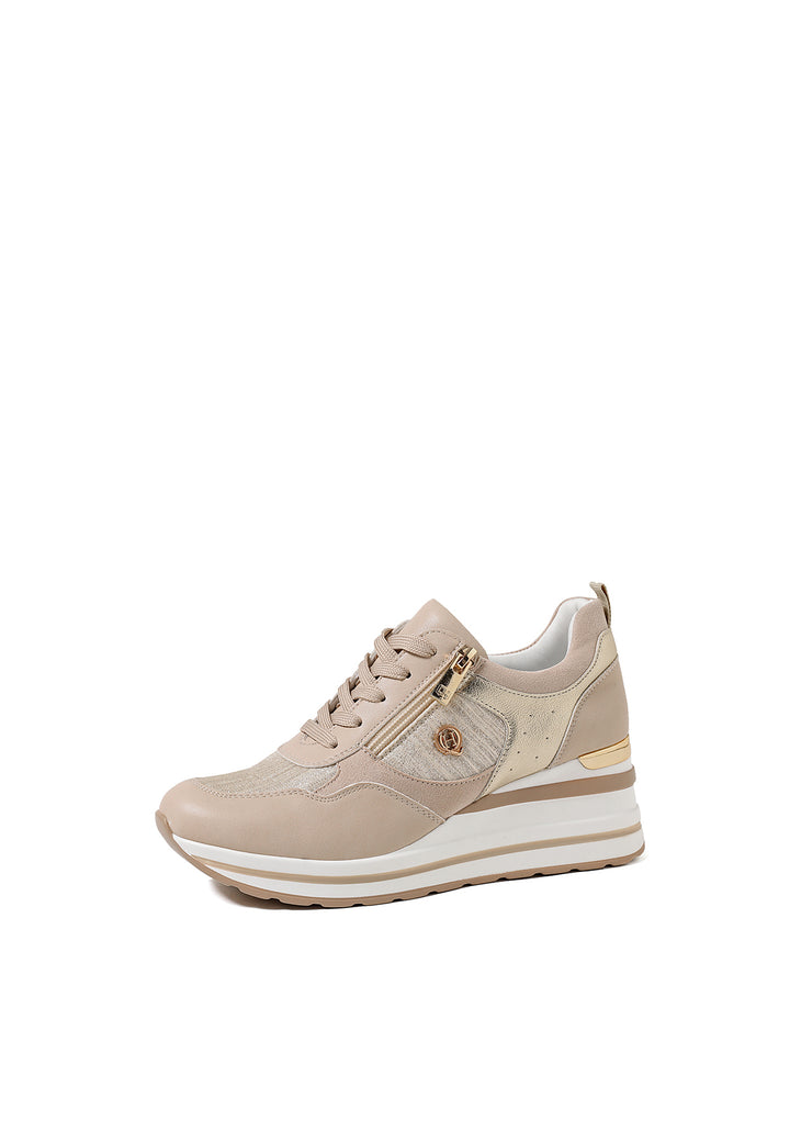 Sneakers stringate da donna con zeppa colore beige