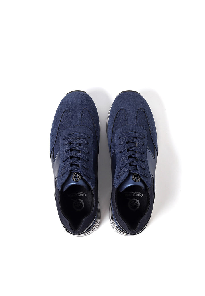 sneakers stringate colore blu con platform a righe e inserti metallici dietro il tallone