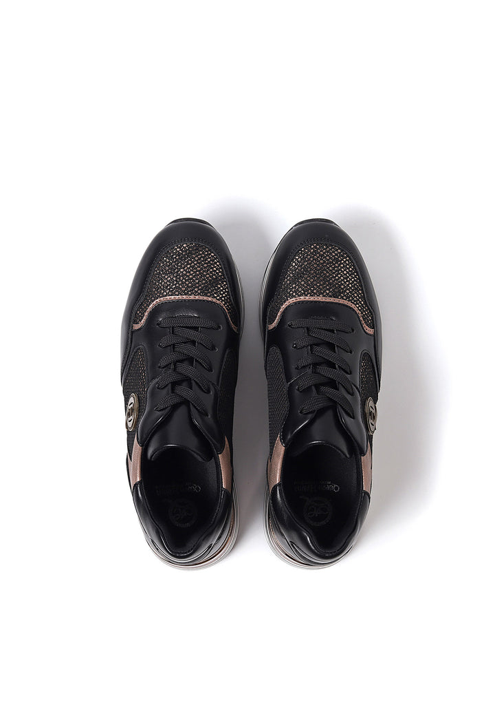 sneakers stringate da donna con platform colore nero e bronzo