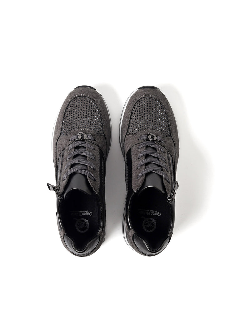 sneakers stringate da donna colore grigio con chiusura laterale zip e platform