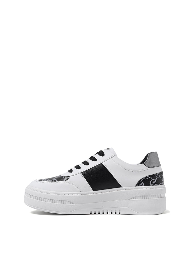 sneakers stringate da donna colore bianco e nero con platform