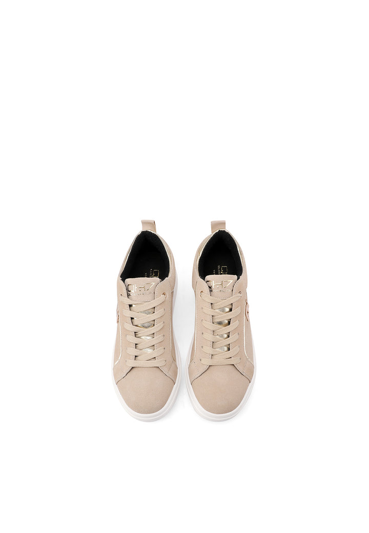 Sneakers stringate in vera pelle con suola alta colore beige