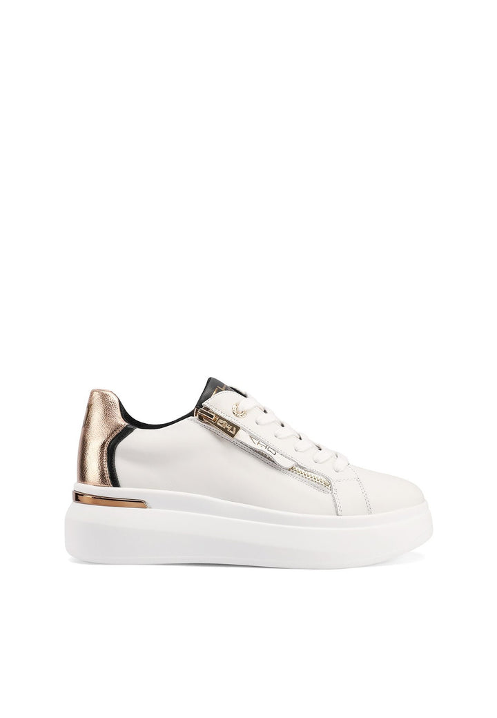 Sneakers stringate in vera pelle con suola alta colore bianco