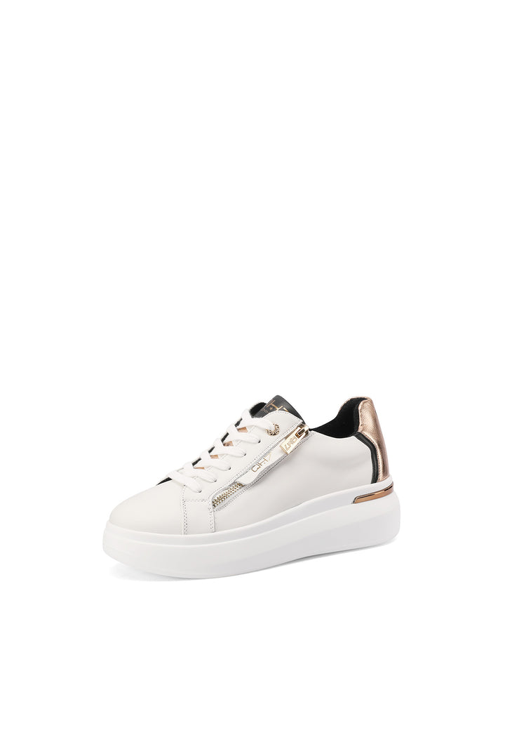 Sneakers stringate in vera pelle con suola alta colore bianco