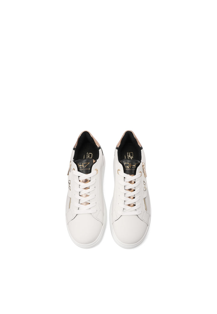 Sneakers stringate in vera pelle con suola alta colore bianco