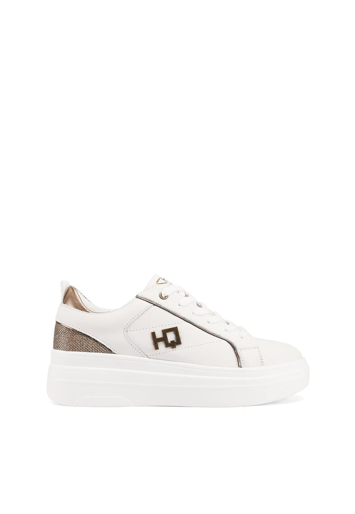 Sneakers stringate in vera pelle con suola alta colore bianco