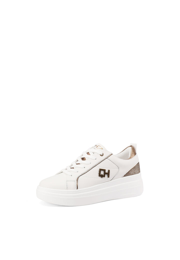 Sneakers stringate in vera pelle con suola alta colore bianco