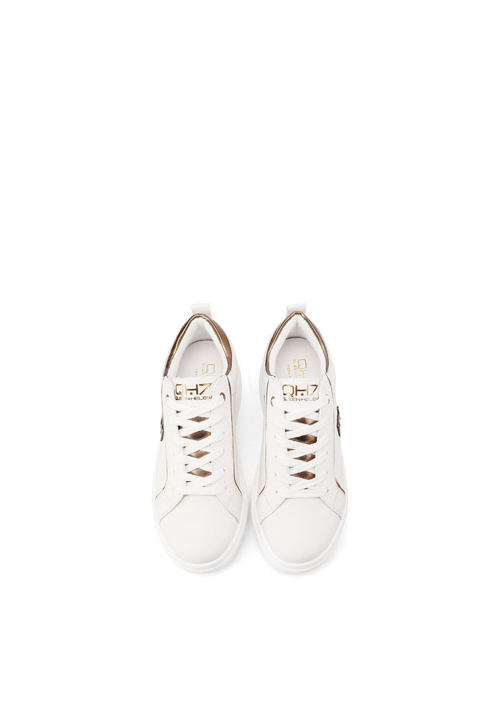 Sneakers stringate in vera pelle con suola alta colore bianco