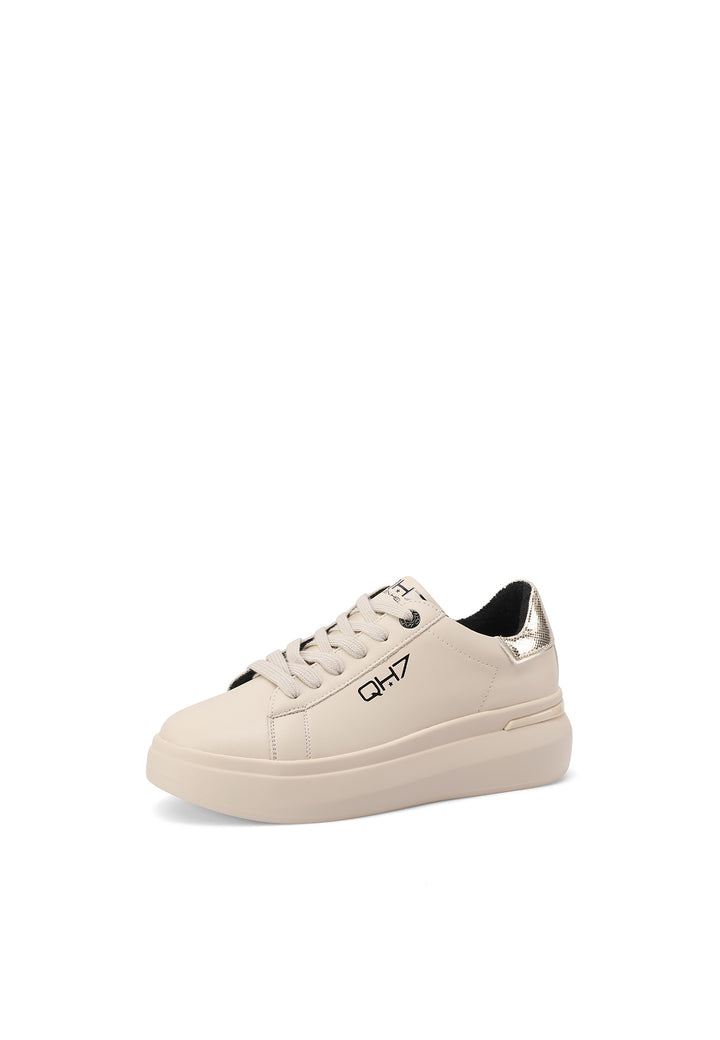 Sneakers stringate in vera pelle con suola alta colore beige