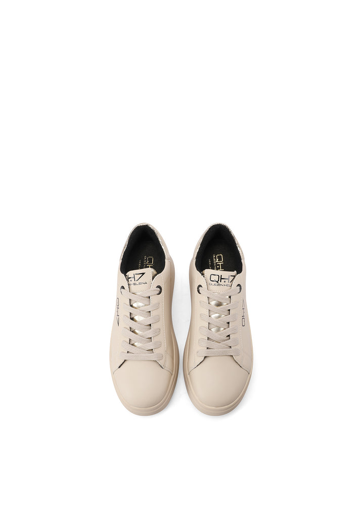 Sneakers stringate in vera pelle con suola alta colore beige