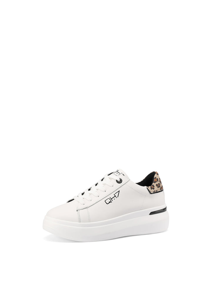 Sneakers stringate in vera pelle con suola alta colore bianco leopardato