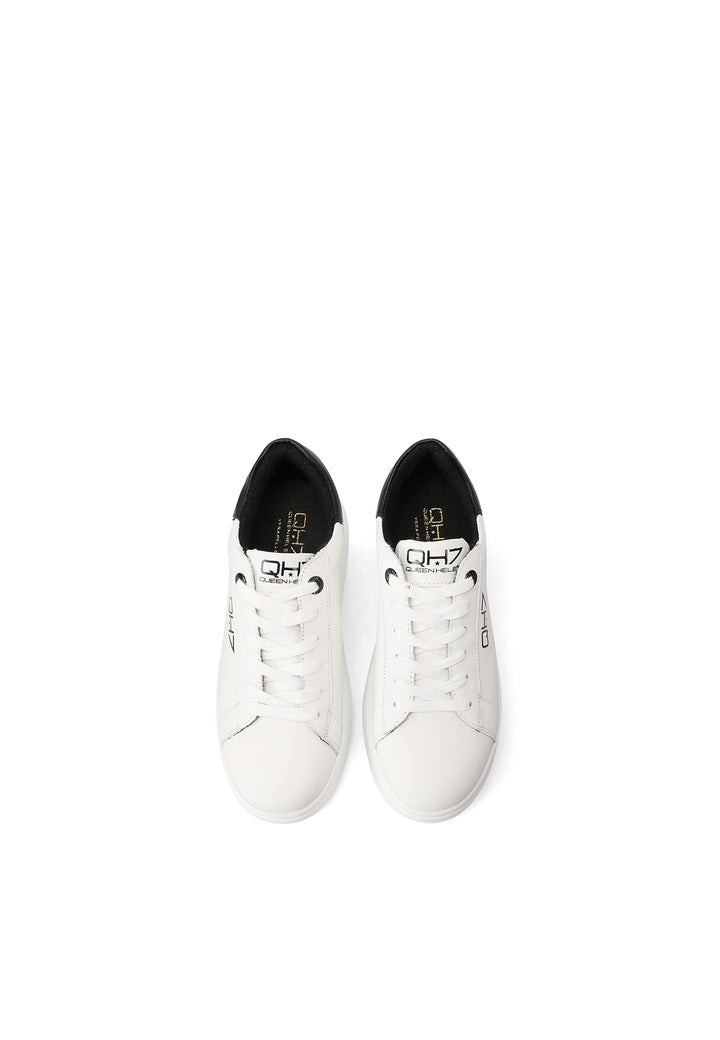 Sneakers stringate in vera pelle con suola alta colore bianco e nero