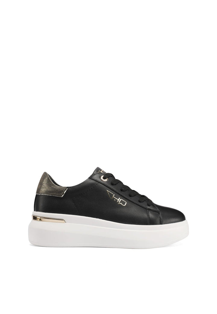 Sneakers stringate in vera pelle con suola alta colore nero