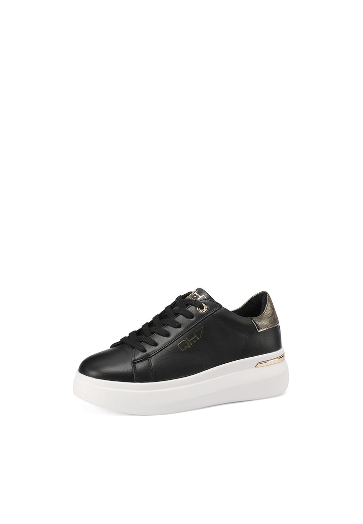 Sneakers stringate in vera pelle con suola alta colore nero