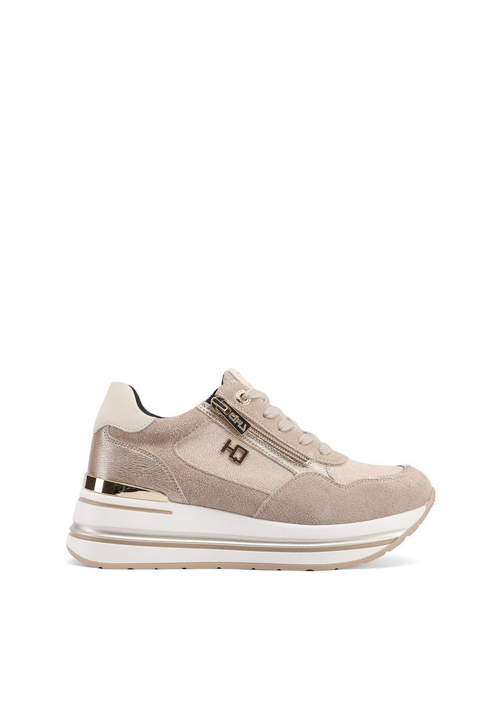 Sneakers in vera pelle stringate con suola alta colore khaki