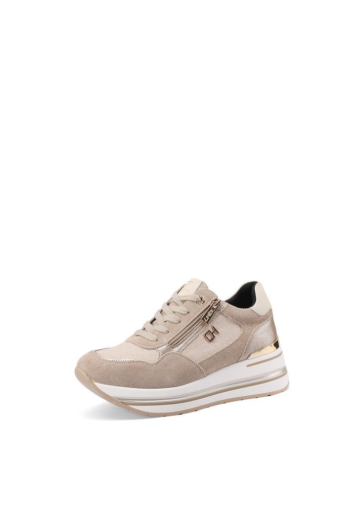 Sneakers in vera pelle stringate con suola alta colore khaki