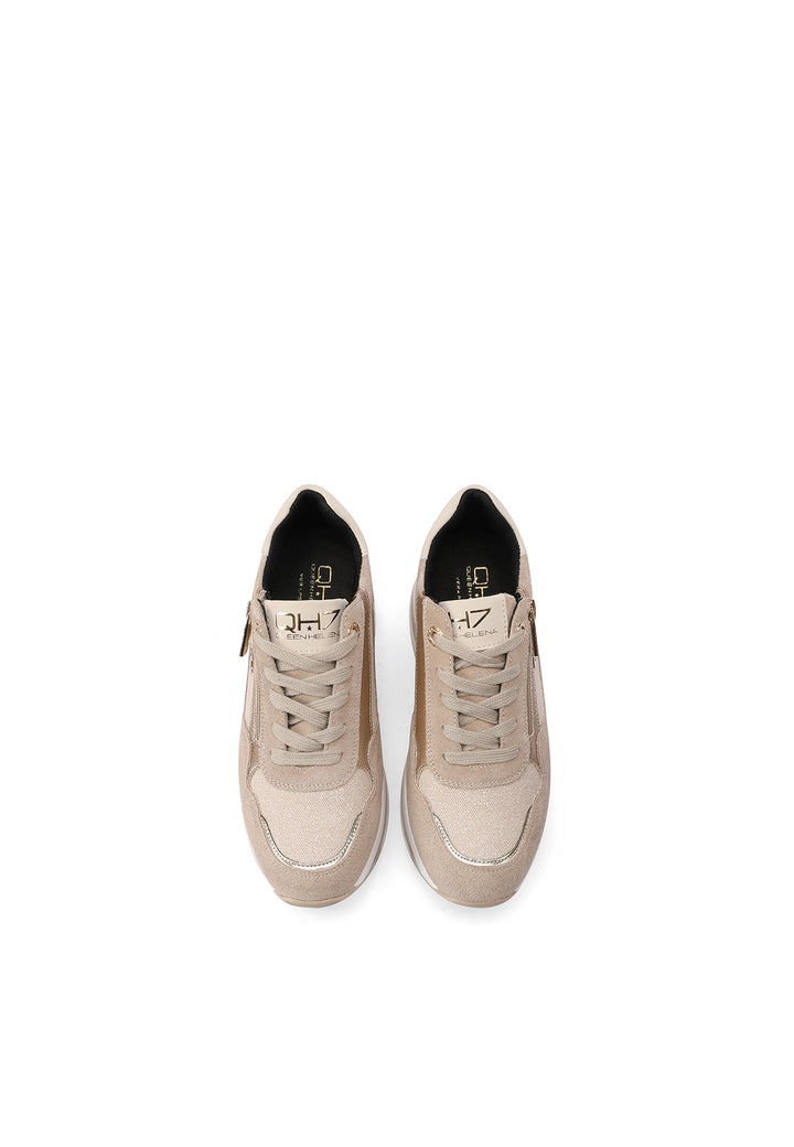 Sneakers in vera pelle stringate con suola alta colore khaki