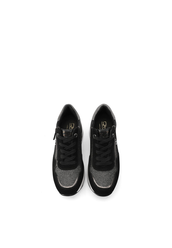 Sneakers in vera pelle stringate con suola alta colore nero