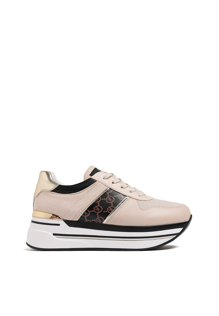 sneakers stringate da donna beige con platform 