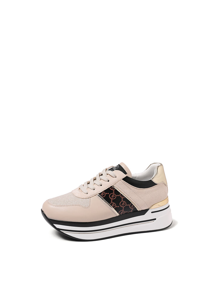 sneakers stringate da donna beige con platform 