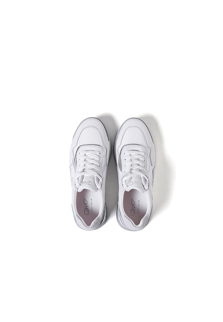 Sneakers stringate in vera pelle con suola alta colore bianco