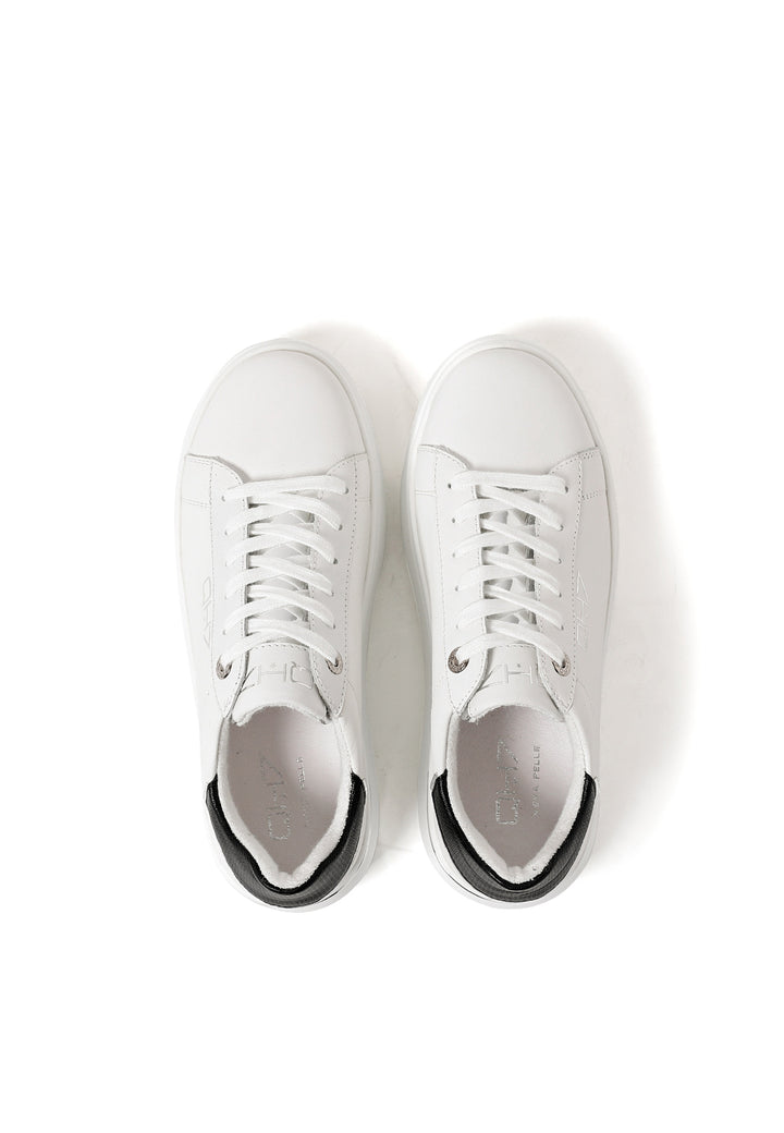 Sneakers stringate da donna in vera pelle colore bianco e nero con platform