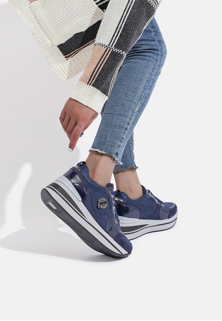 sneakers con platform da donna colore blu con logo laterale