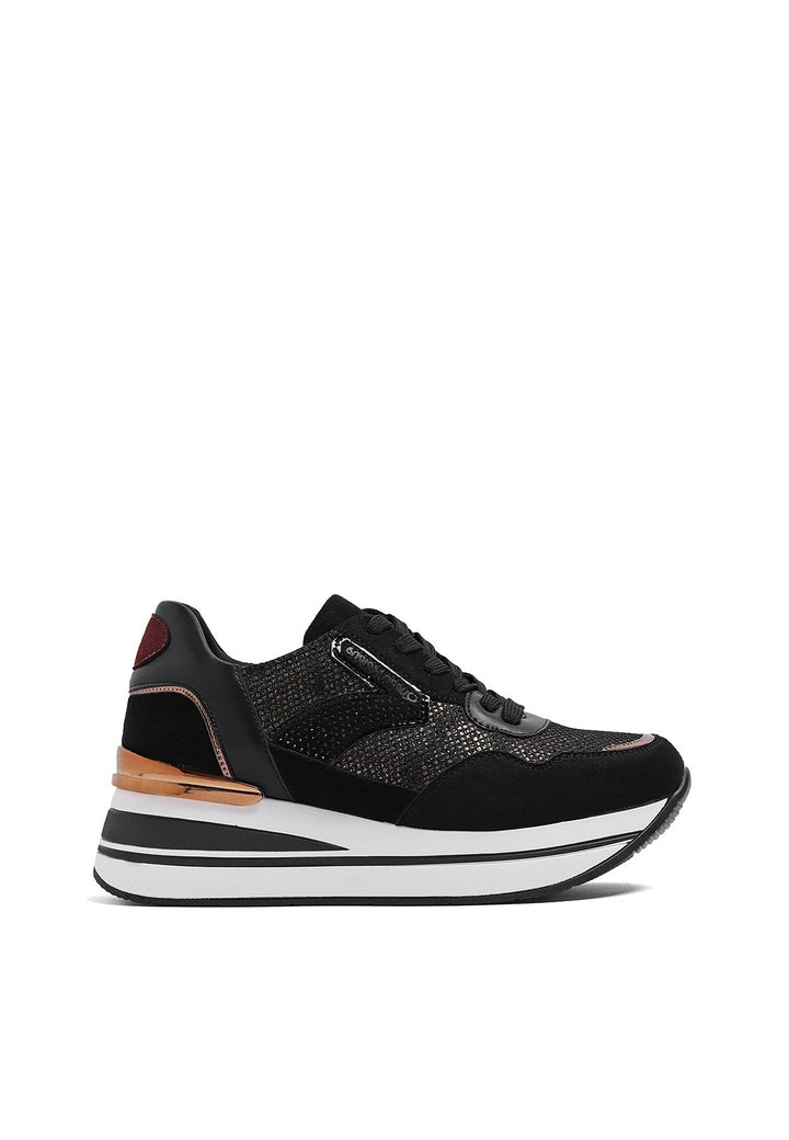 sneakers stringate da donna colore nero con platform e strass