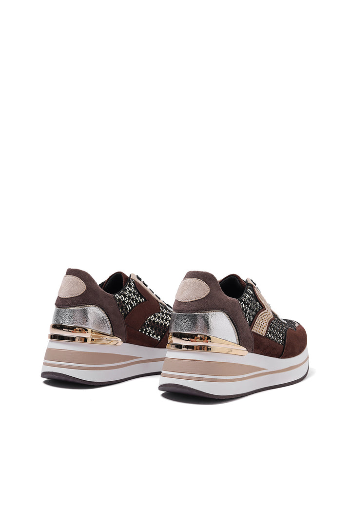 sneakers stringate da donna colore bronzo con platform e strass