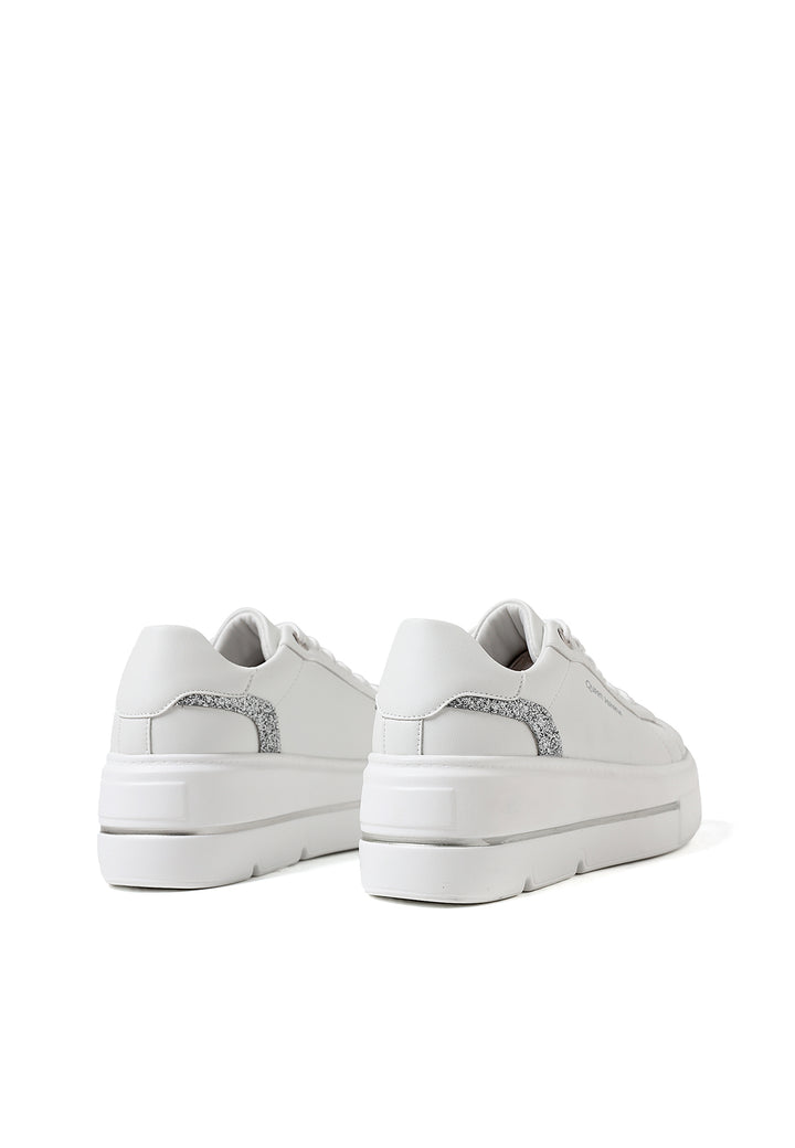 Sneakers stringate da donna colore bianco e argento con platform