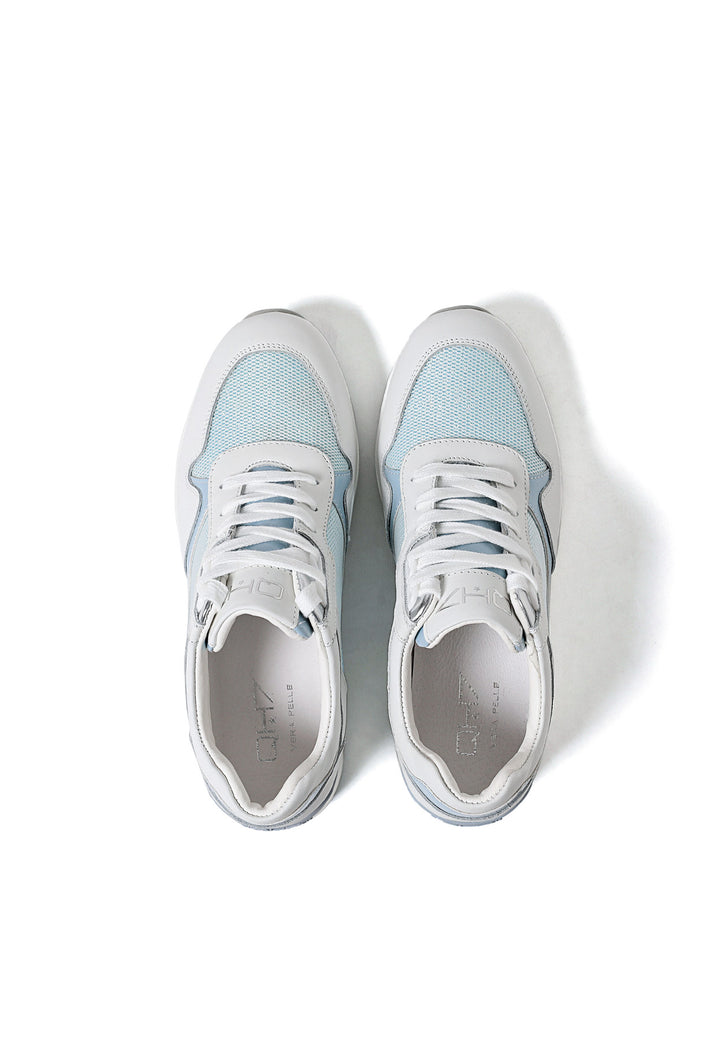sneakers stringate in vera pelle colore bianco e blu
