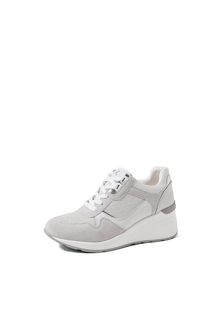 sneakers stringate in vera pelle colore bianco e grigio