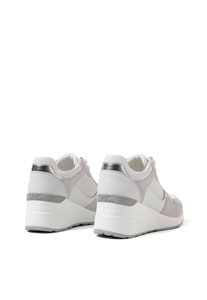 sneakers stringate in vera pelle colore bianco e grigio