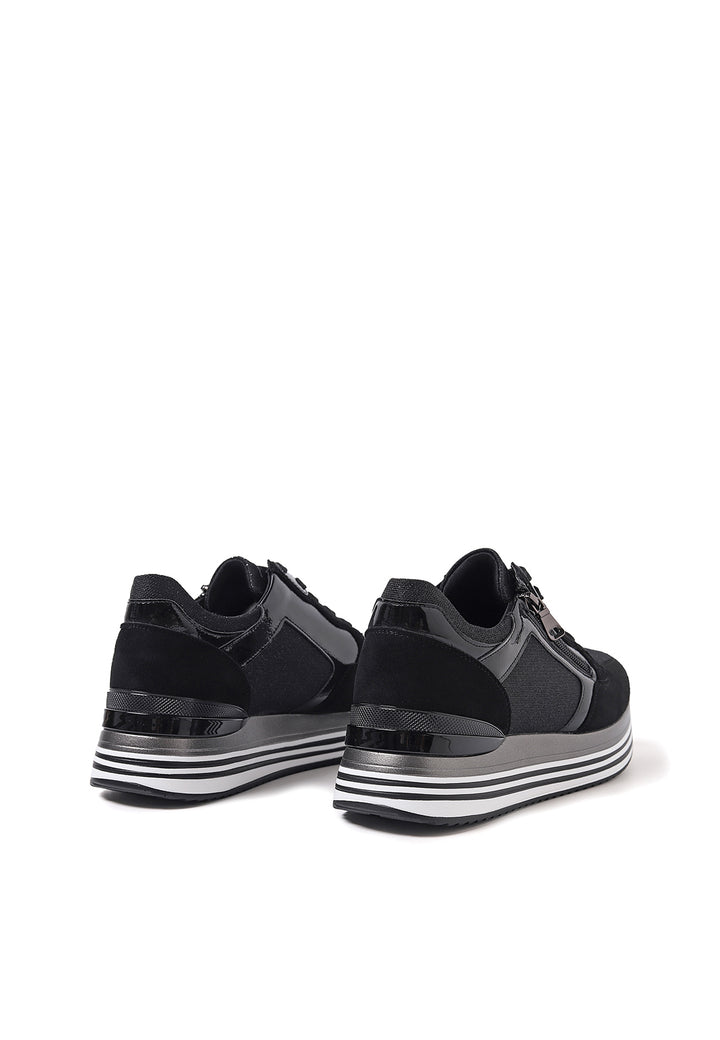 sneakers stringate donna colore nero con platform e zip