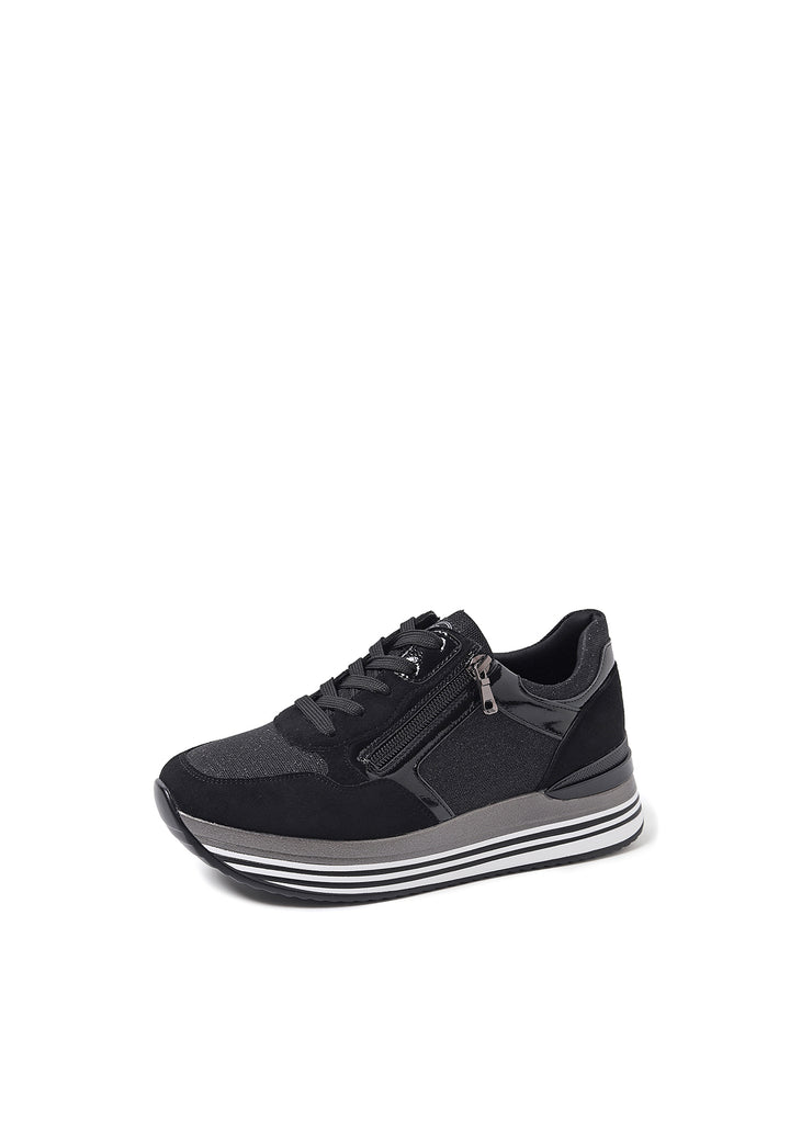 sneakers stringate donna colore nero con platform e zip